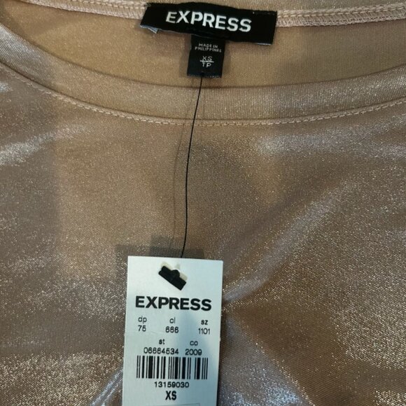 NWT Express Rose Gold Women's Ruched Sleeve Blouse - Picture 6 of 6